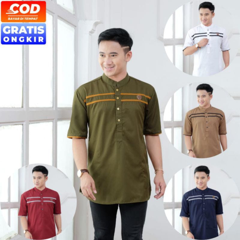 Baju koko pria dewasa lengan pendek/Koko kurta lengan pendek/Fashion muslim pria terbaru