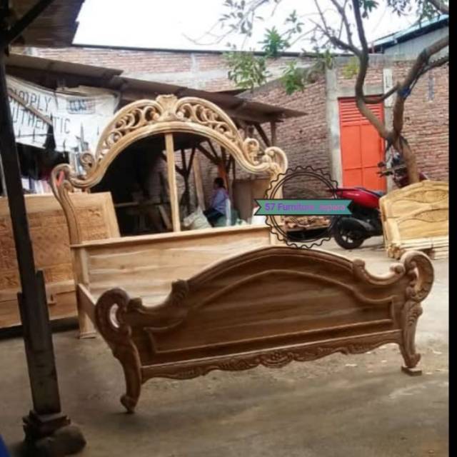 Rangka tempat tidur besar - Dipan ukuran 180cm kayu jati mentah/ Unfinished