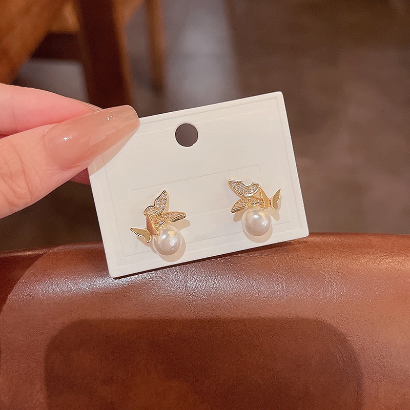 Anting Mutiara Kupu-Kupu Jarum Perak925 Mewah Anting Berlian Berkualitas Tinggi