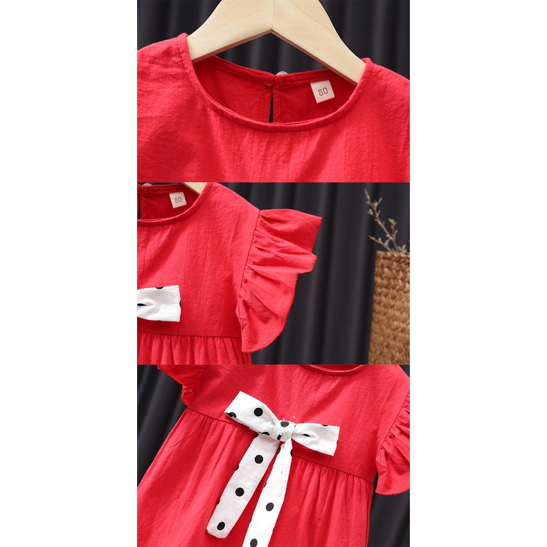 (0-6Tahun) QZ-40 Dress anak perempuan/Gaun putri polka dot busur Fashion Anak Impor (5)