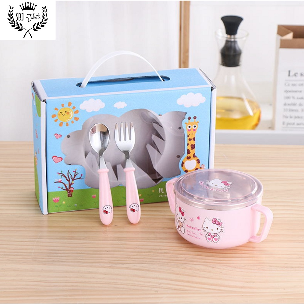 Stainless 304 SUS BPA Free Set Piring Gelas alat makan anak Tableware Peralatan makan anak