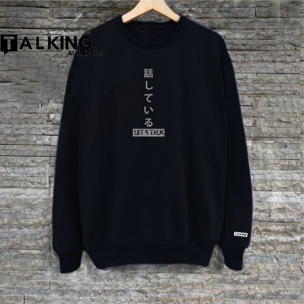 Sweater Pria Distro Japan Crewneck Hitam Sablon Suiter Cowok Jumbo Switer Krunek  Oversize Bigsize