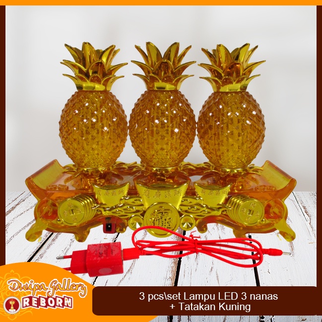 Lampu Sembahyang Altar Kuning LED Nanas + Tatakan (18x14 cm)