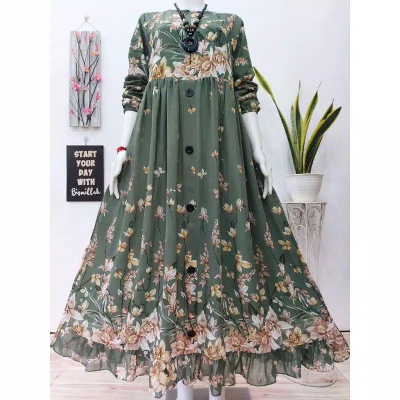 GAMIS CERUTI KANCING MOTIF BUNGA TERBARU