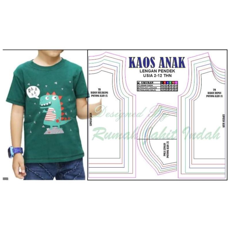 Pola Jiplak Kaos Anak Pola baju Kaos Pola Kaos anak usia  2-12thn