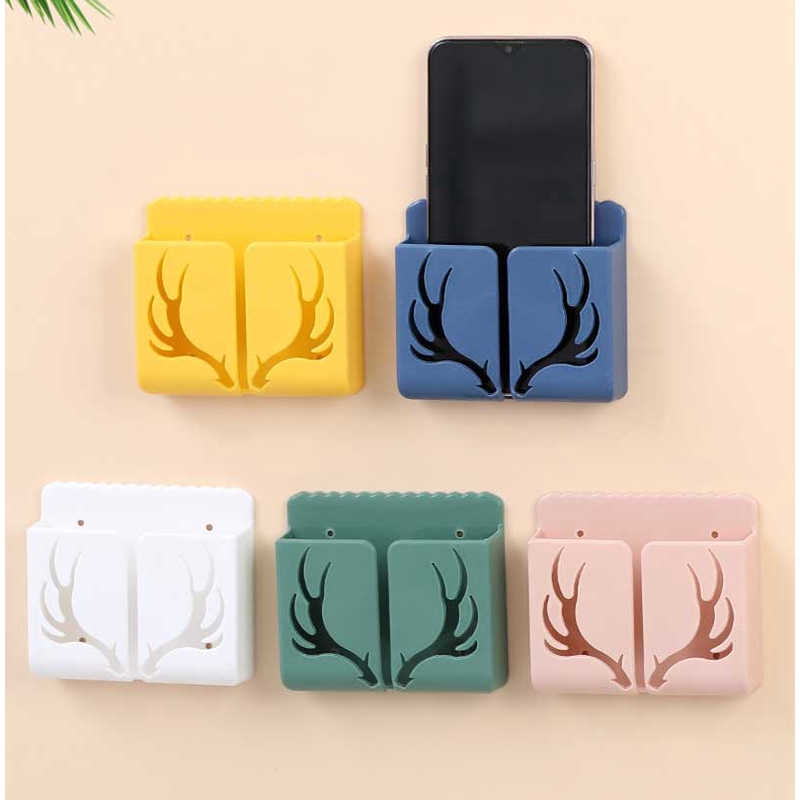 Home Wall Hanging Self Adhesive Antler Hollow Pattern Storage Box / Remote Control Mobile Phone Charging Holder