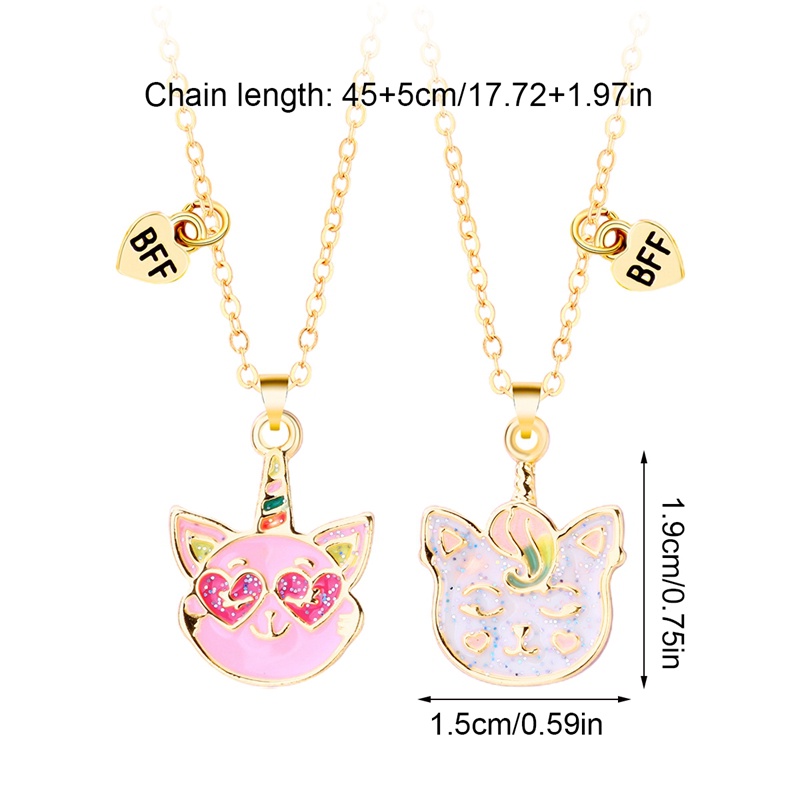2pcs / Set Kalung Magnetik Adjustable Bentuk Kartun Kucing Untuk Persahabatan