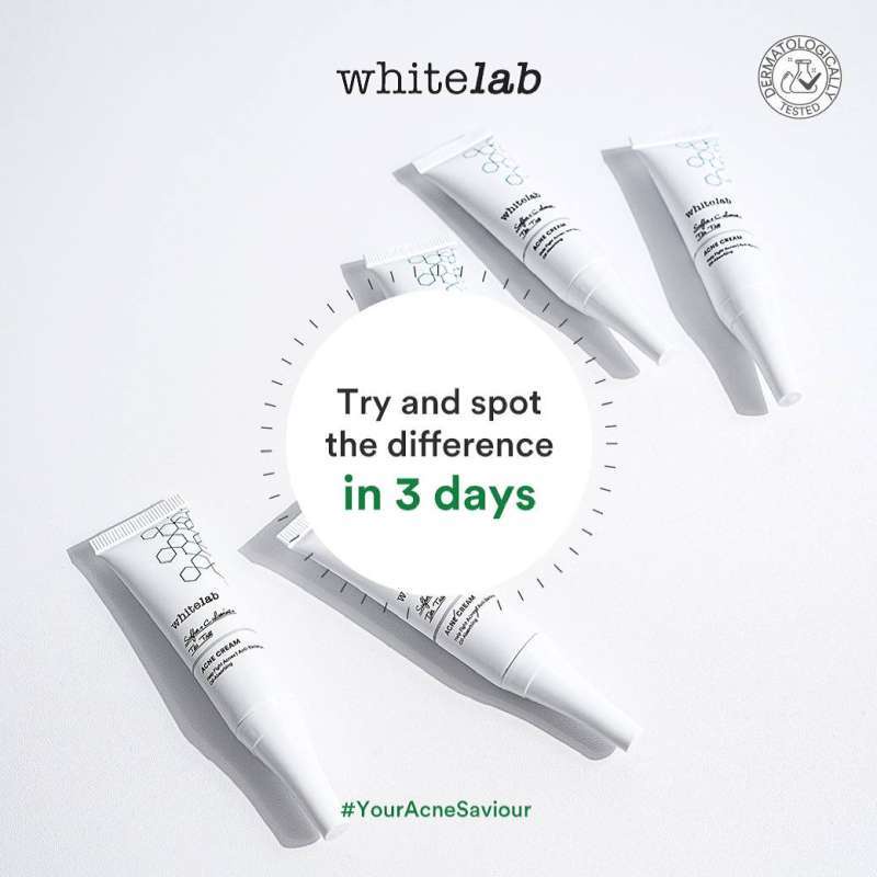 [ORI] Whitelab Acne Cream dengan Kandungan Utama Calamine + Sulfur + Tea Tree AMPUH Mengeringkan Jerawat &amp; Mengurangi Produksi Minyak Wajah - 10ML BPOM