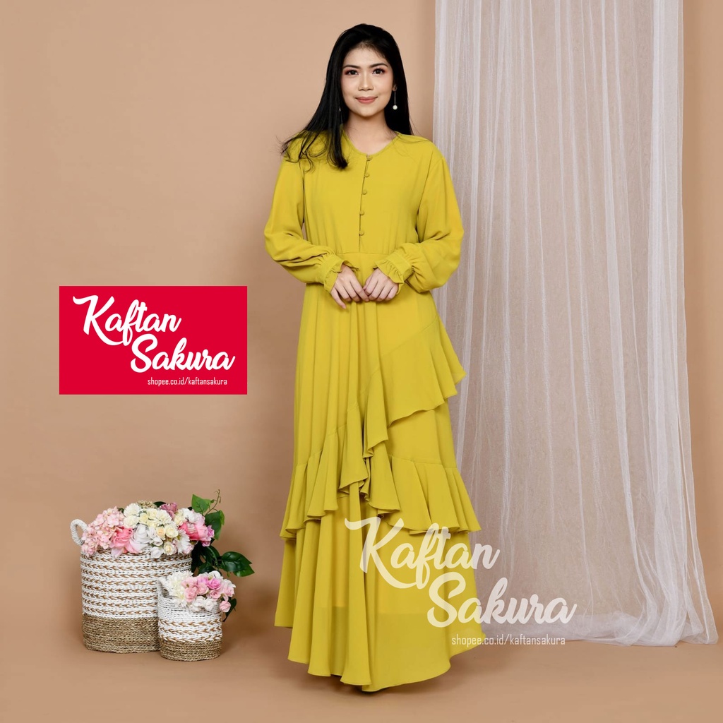 Baju Gamis Wanita Syar'i Muslim Lebaran 2022 Terbaru untuk Pesta Kondangan warna premium mewah terlaris  bahan ceruty babydoll full furing kirim instant same day warna pink kuning navy