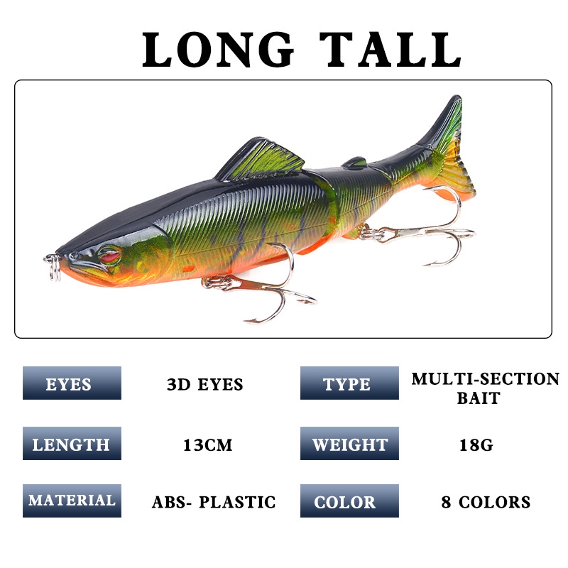 Multi-Section 3-Segment Umpan Ikan Umpan Mancing Umpan Pancing Alat Pancing Murah Heavy Sinking Minnow Umpan Pancing Buatan Alat Pancing Plastic Bait relix nusantara Kail Pancing 13cm/18g Umpan Mancing