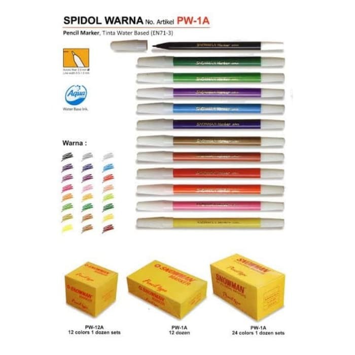 

Terlaris Spidol Kecil Permanen Permanent Snowman 12 Warna Set PW-12A PW12A Trendi