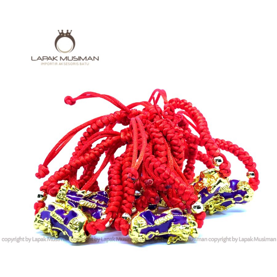 [Bayar di Tempat] Gelang Pixiu Tali Warna Merah Lapis Emas 24K Kode LM 04