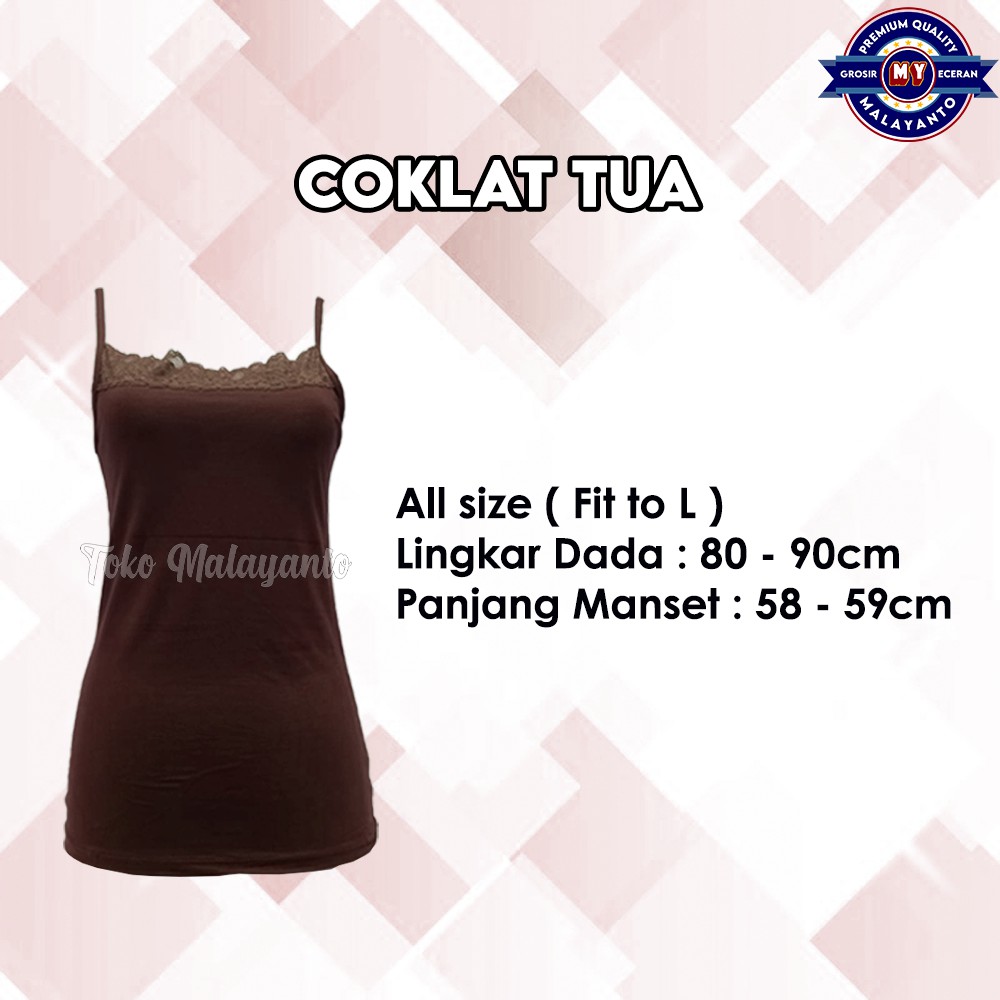 Tanktop Tali Kecil Renda Polos Warna Ukuran All Size Ready Stok!!-Coklat Tua