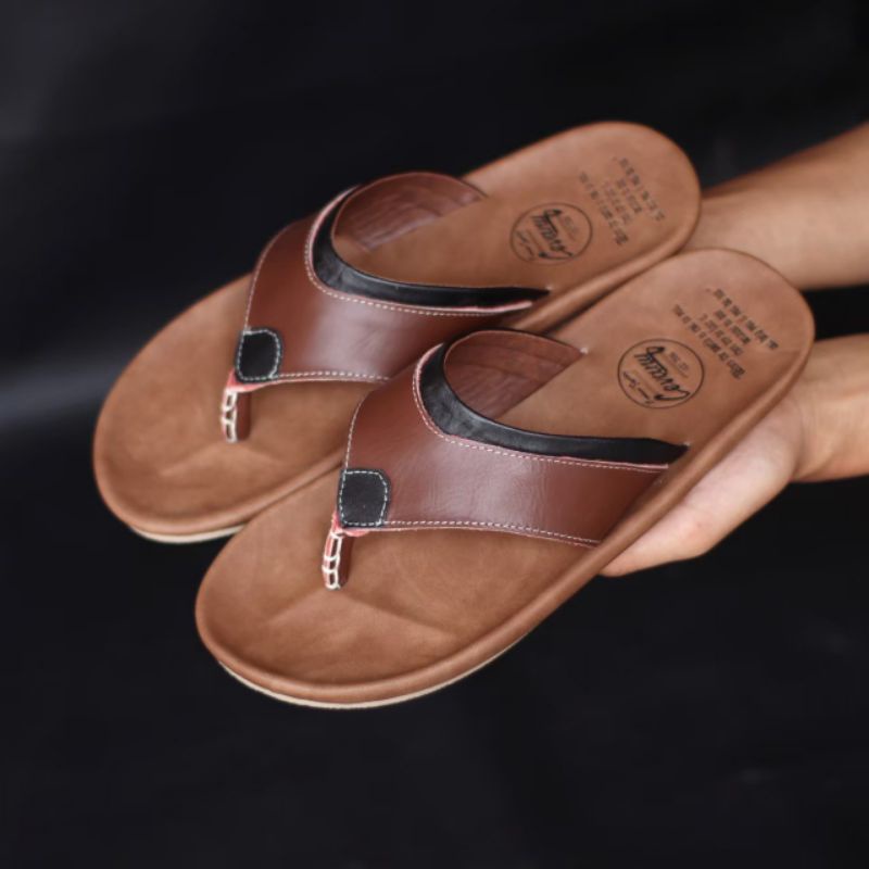 CAVIT BLACK Sandal pria kulit asli cevany original handmade sandal jepit kulit pria bisa COD