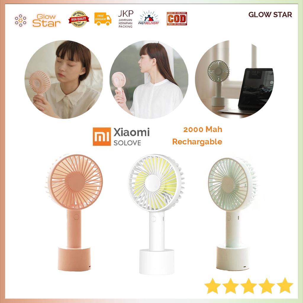 Kipas Angin Genggam Xiaomi SOLOVE Silent Wind Portable Handheld Mini Fan USB Green Pink White Original Kencang Tahan Lama 2000 Mah