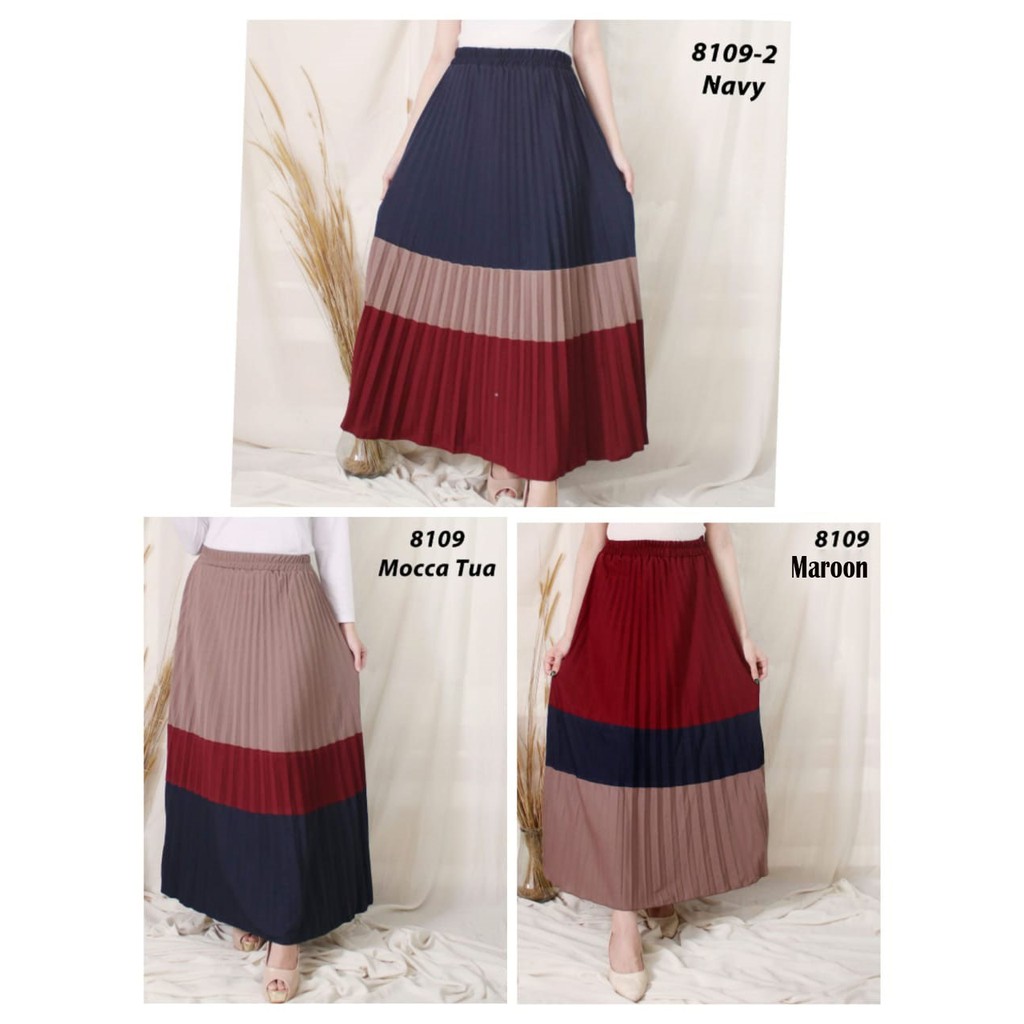 Rok Plisket - Rok Wanita Combi Warna