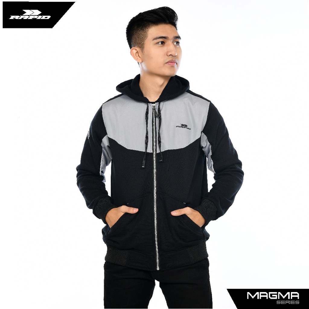 Jaket motor Hoodie pria resleting RAPID MAGMA  zipper bahan fleece katun premium tebal