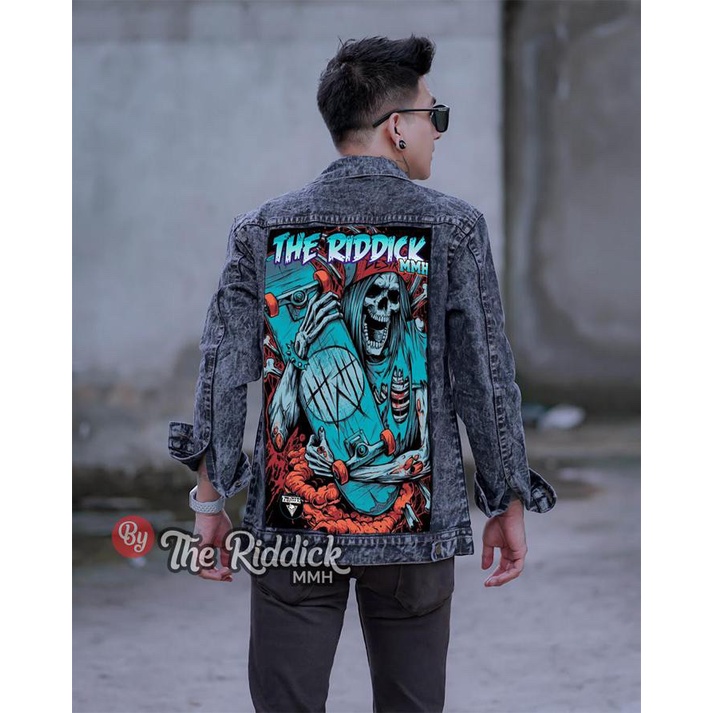 bayar ditempat/ jaket pria denim jeans bergambar belakang/ jaket jeans pria terbaru 2022 /jaket pria printing/ jaket jeans pria bergambar terbaru/ jaket pria keren