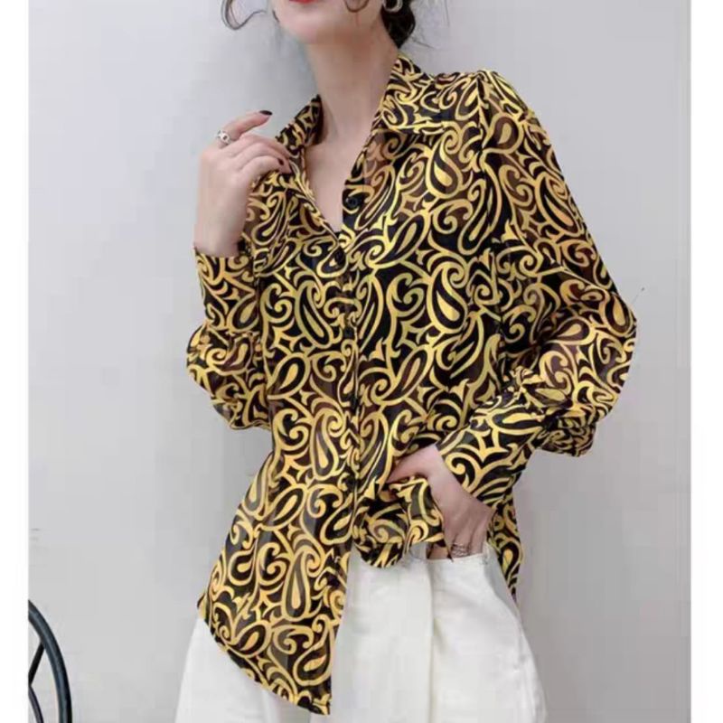 MDLV ~ 8595# Anaclara Printed Shirt Kemeja Wanita Fashion import