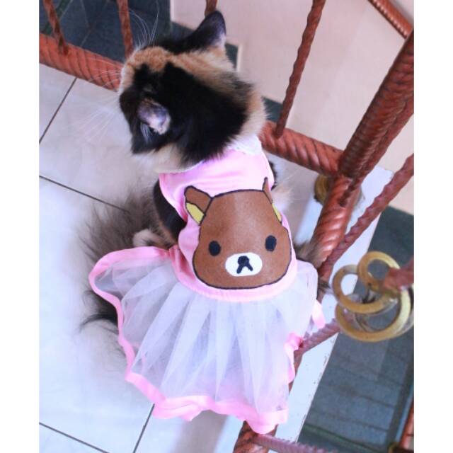 Dress kucing motif rilakkuma lucu untuk kucing pesta / baju kucing murah meriah size S M L XL