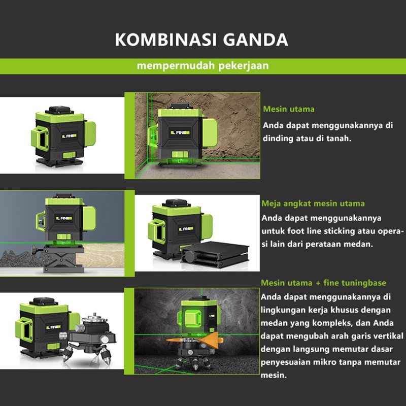 Laser Level 16 Lines Line Set 4D Tingkat Laser Tingkat Mesin Self Leveling Laser Sinar Hijau dengan Self Leveling Projector Green Lase Remote Tripod Panjang Hijau Alat pembuat garis laser hijau Remot Laser Siku Waterpass Digital