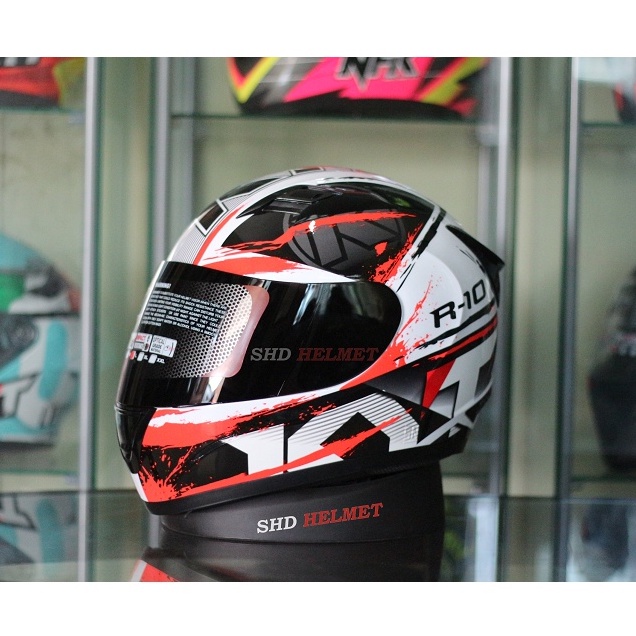 Helm KYT R10 Seri 2 Black White Red Full Face R-10 Merah Hitam Putih Original Murah SNI