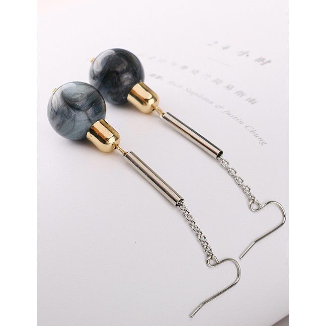 LRC Anting Gantung Fashion Silver Round Beaded Earrings F69808