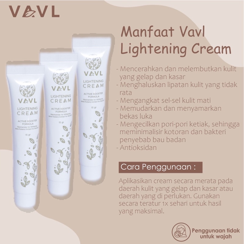 VAVL BEAUTE Lightening Cream 15gr BPOM - Krim Ketiak, Krim lipatan hitam, Krim Pencerah Ketiak