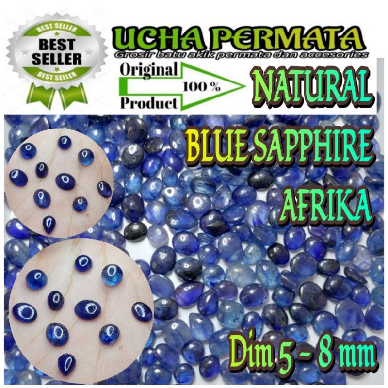 batu permata blue safir afrika 7-9mm / asli natural