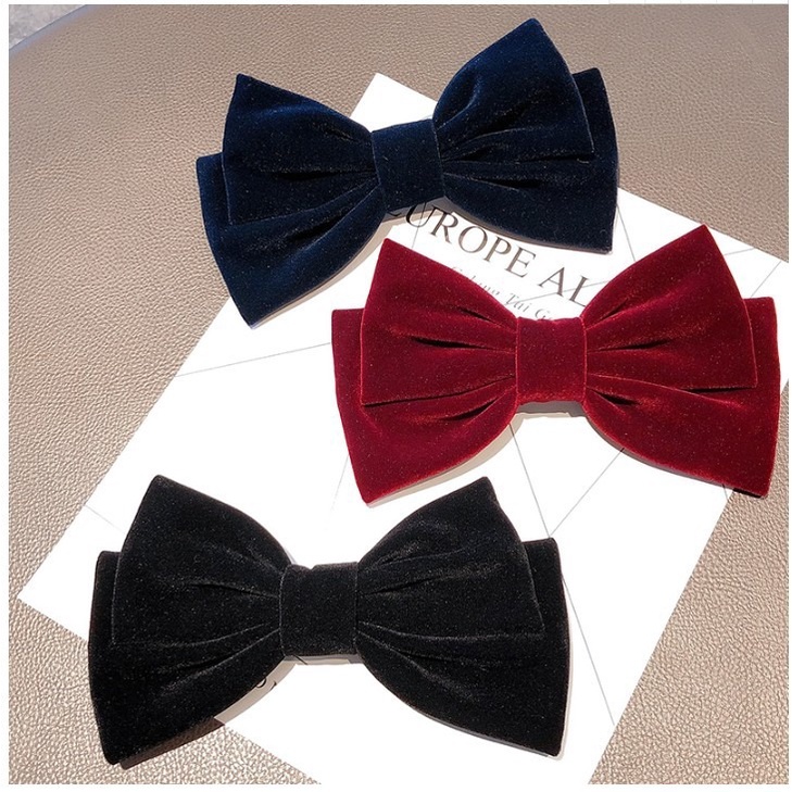 AC065 Jepit Rambut Pita Besar Ribbon Bulu dan Brudu Korea