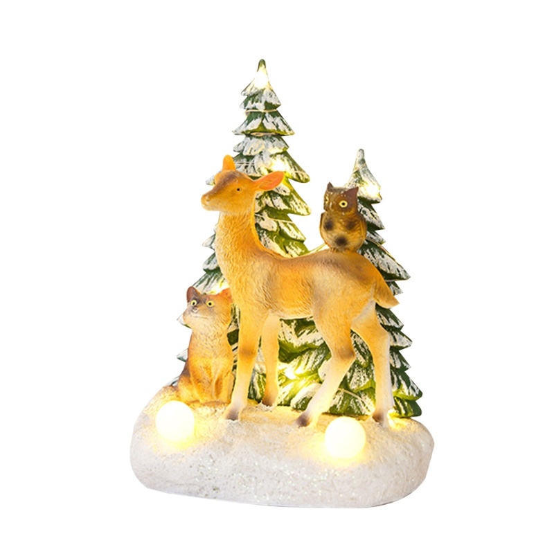 Ornamen Meja Bahan Resin Dengan Lampu Untuk Dekorasi Natal