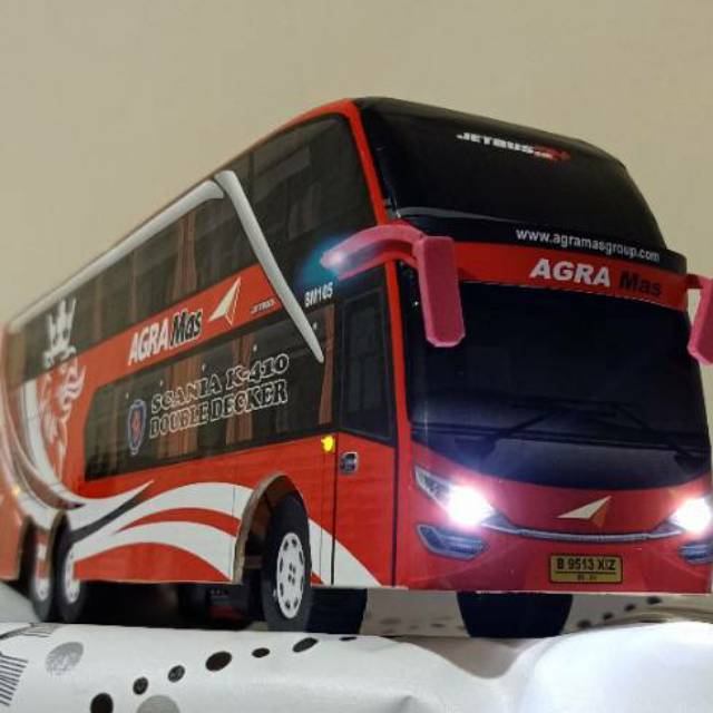 BEST SELLER miniatur Bus bis  Agra mas double Decker + Lampu