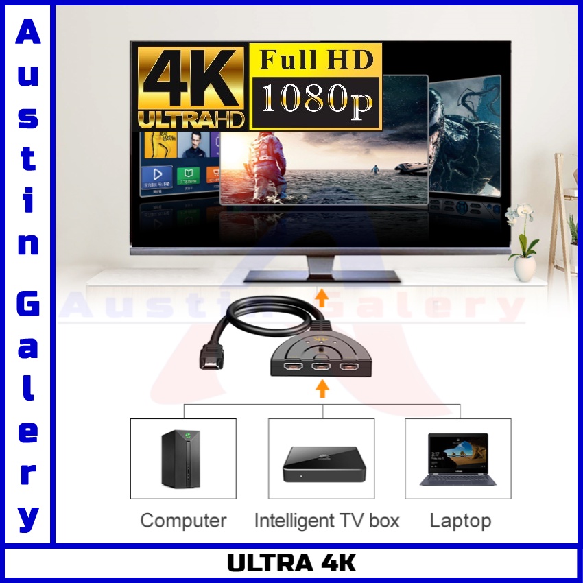 HDMI Switch 3 Input 1 Output Full HD1080P TO 4K UltraHD Untuk HDTV PC Laptop X BOX