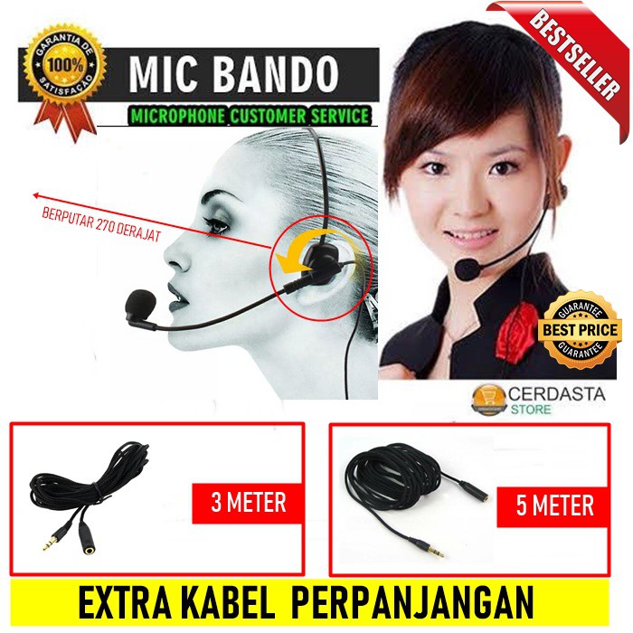 [ BAYAR DITEMPAT ] Mic Bando profesional microphone pencemarah motivator EXTRA Kabel perpanjangan