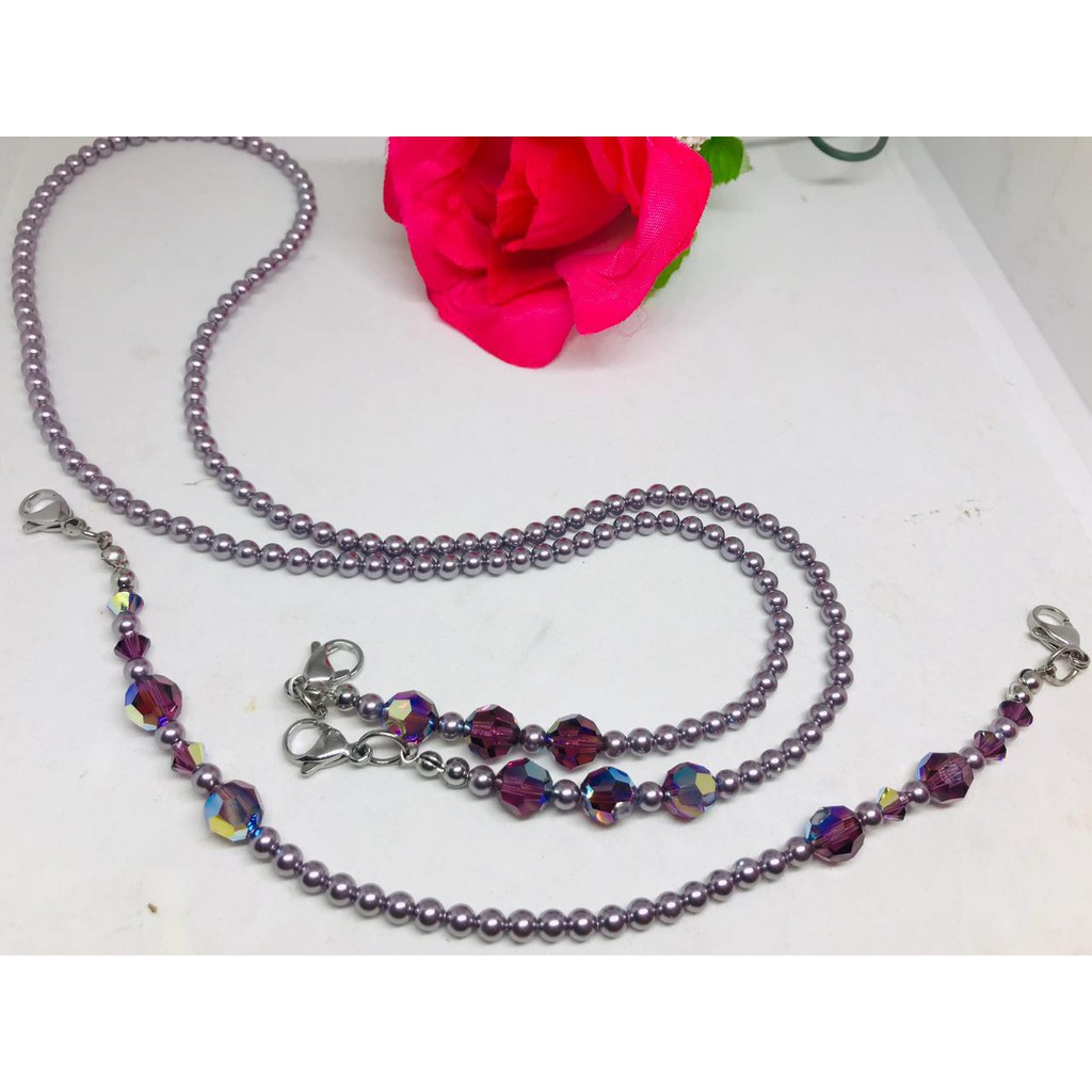 1 Set Kalung Konektor Mutiara Swarovski x Kristal Swarovski