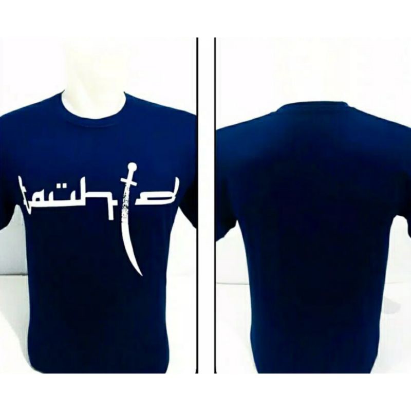 kaos dakwah islami baju tauhid pedang t-shirt laki-laki katun combed-Biru dongker