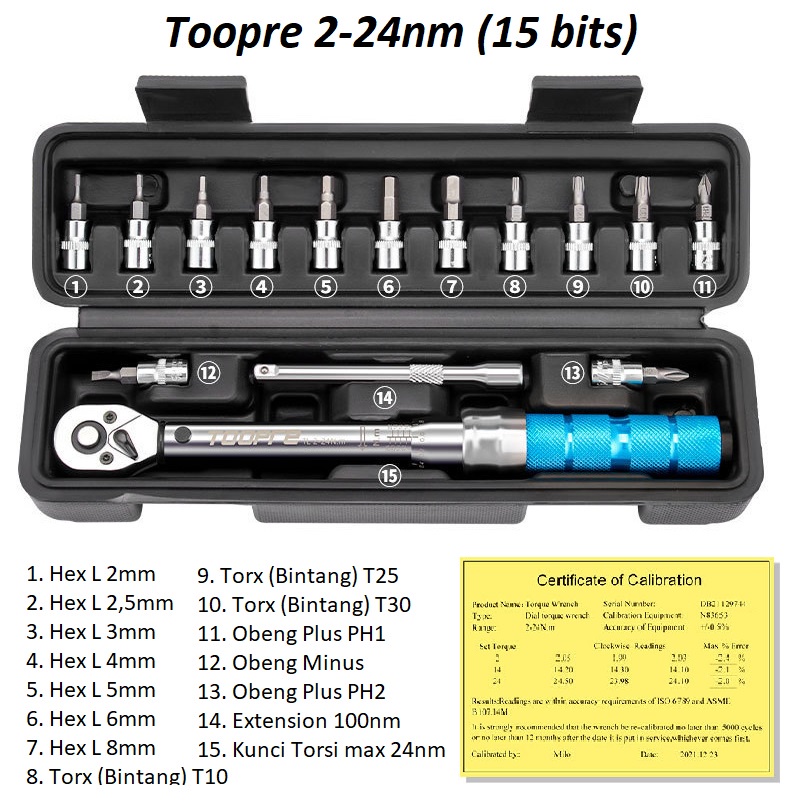 Kunci Torsi sepeda 2-14 &amp; 24 Nm Torque Wrench pas set 15 &amp; 25 pcs bicycle bike