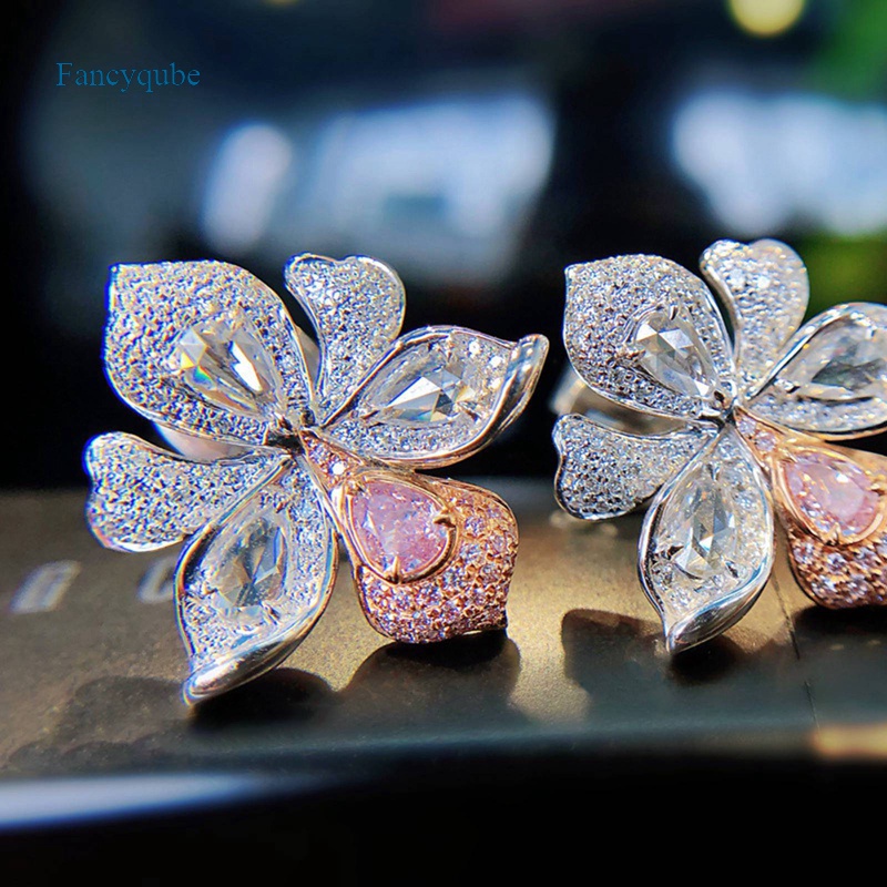 Fancyqube Anting Stud Desain Bunga Anggrek Warna Pink Gaya Korea Untuk Wanita