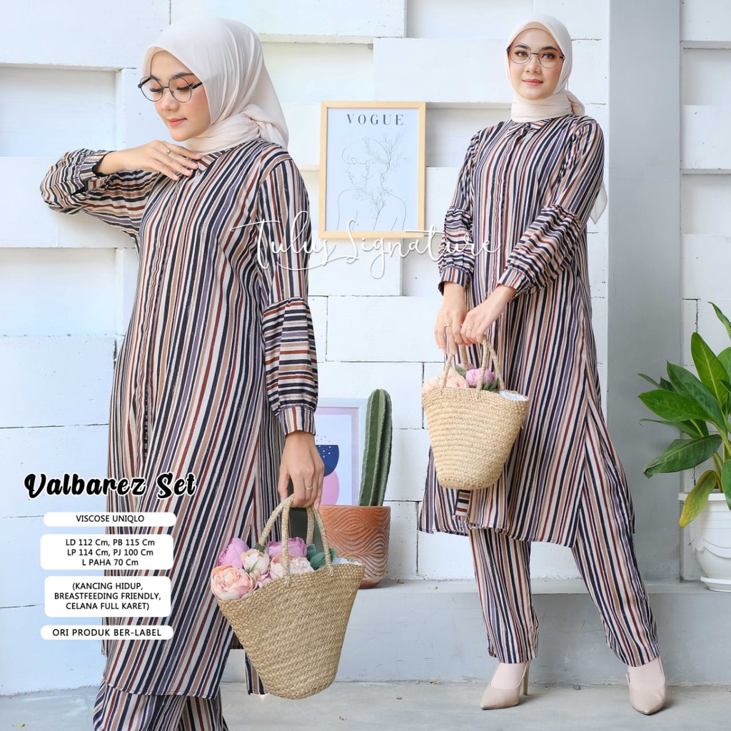 SETELAN WANITA BUSUI FRIENDLY CELANA FULL KARET BAHAN VISCOSE UNIQLO ~ VALBAREZ SET ORIGINAL TULUS S