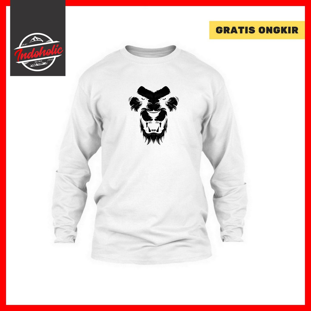 Indoholic Atasan Baju Kaos Distro Kaos Lengan Panjang Pria Wanita Combed 100% Wolf Serigala
