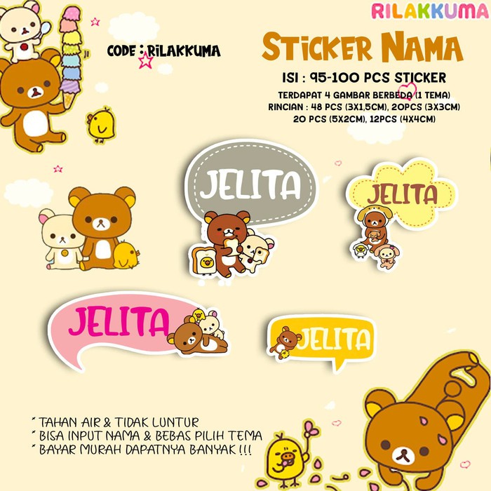 

Sticker / Stiker Label Nama Karakter Tema RILAKKUMA