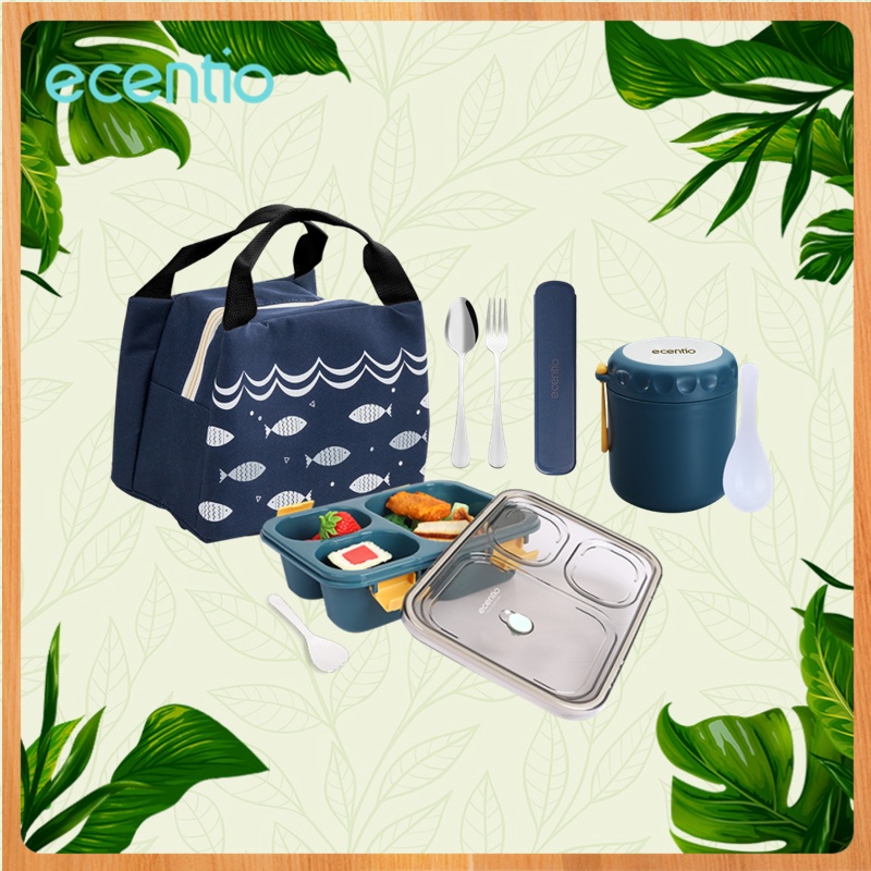 foodi tempat makan anak set 3 sekat grid 850ml 4pcs  kotak makan anak 850ml tas bekal alumunium foil