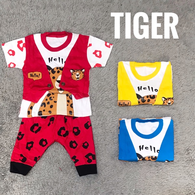 Setelan Pergi Oblong dengan Rompi Bayi Berbagai Motif