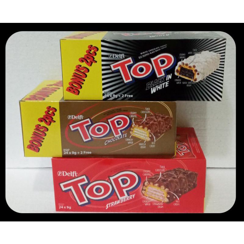 

Delfi Top Wafer Box Coklat/Black in White - 1 Box 24pcs x 9gr