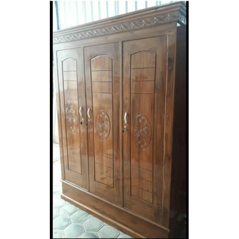 lemari pintu 3 kayu jati finishing plitur