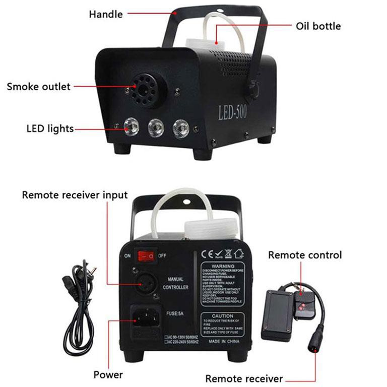 Grab Medan Sistem Fogger Panggung Stage Machine Ejector with RGB LED KYAAO KY-LED500 Hitam