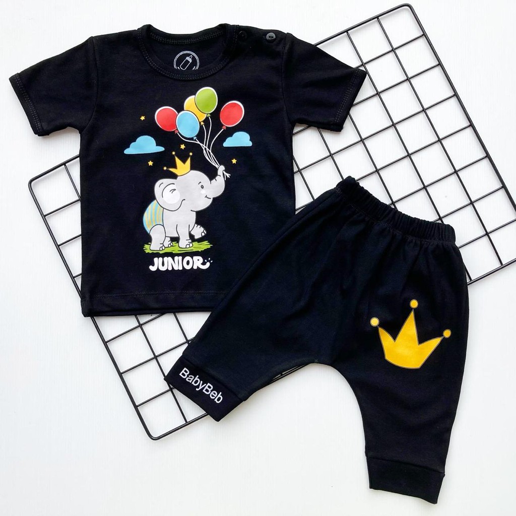 JUNIOR SUIT Baju Setelan Kaos Celana Pergi Jalan Topi Lucu Fashion Anak Bayi Cowok Laki Terlaris