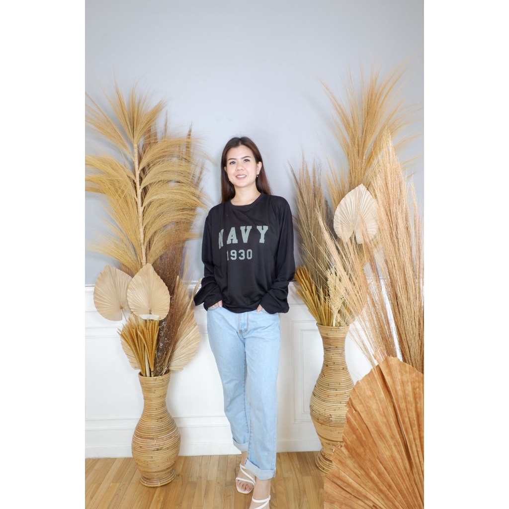 BEFAST - ZEC OOTD Wanita Sweater YOKO / Sweater Oversize Navy 1930 (LD 116, P 65) / Sweater  Unisex Kekinian / Sweater Motif Tulisan Terbaru / Oversize