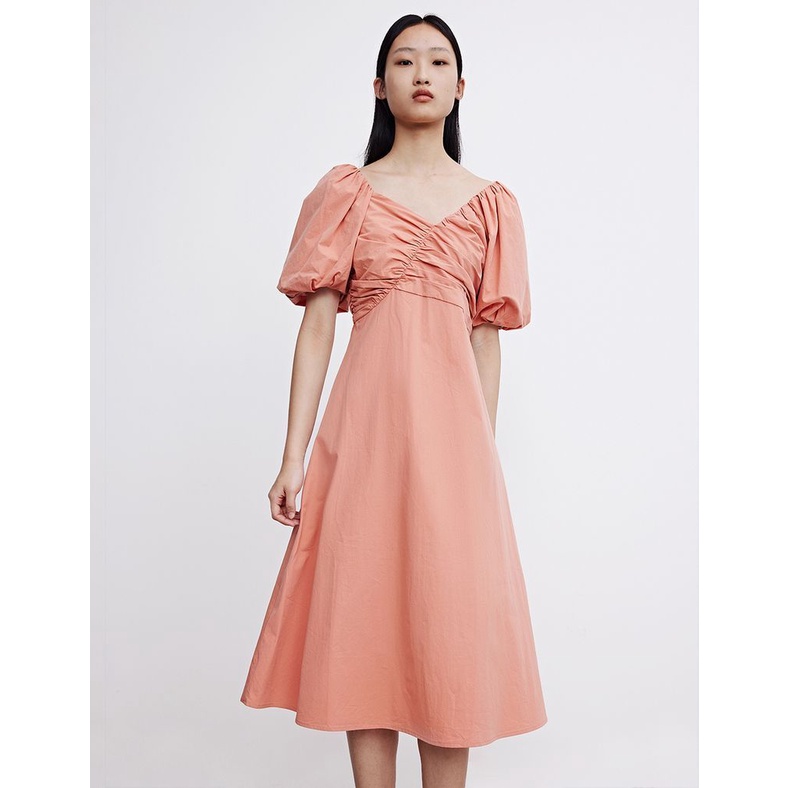 Dress casual import Orange Puffy Sleeve korea style