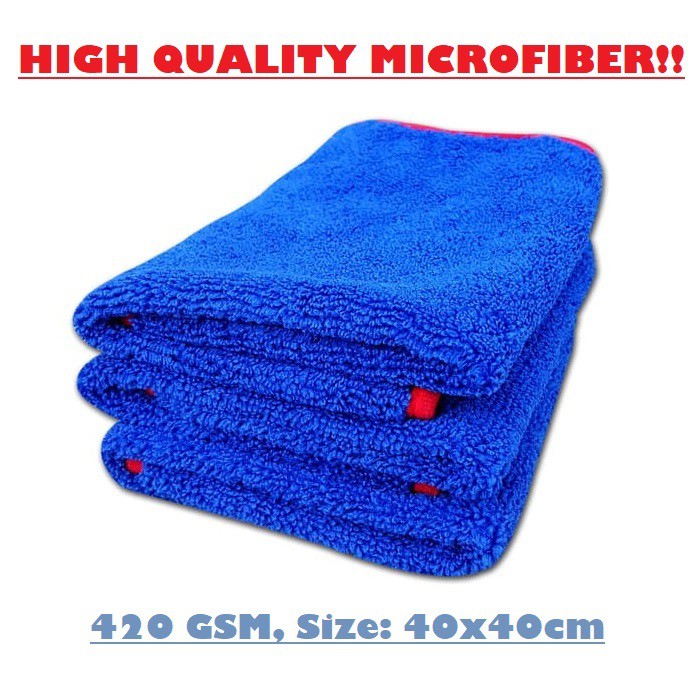 Lap Microfiber / Mikrofiber 420 Gsm (Biru) -  40x40 cm  - Lap Mobil / Motor , Bebas Baret